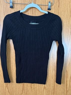 George Black Ribbed Long Sleeve Scoop Neck Top